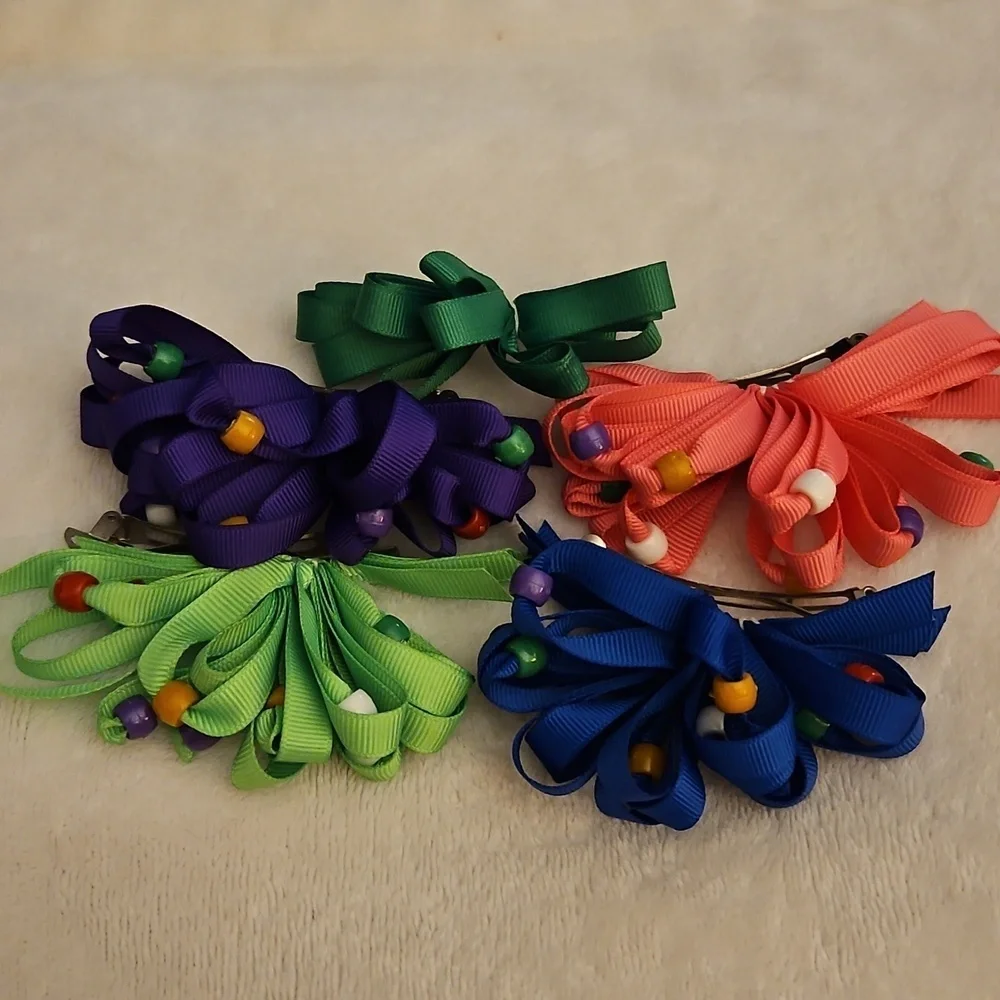 HANDMADE Colorful Beaded Hair Bow Set
